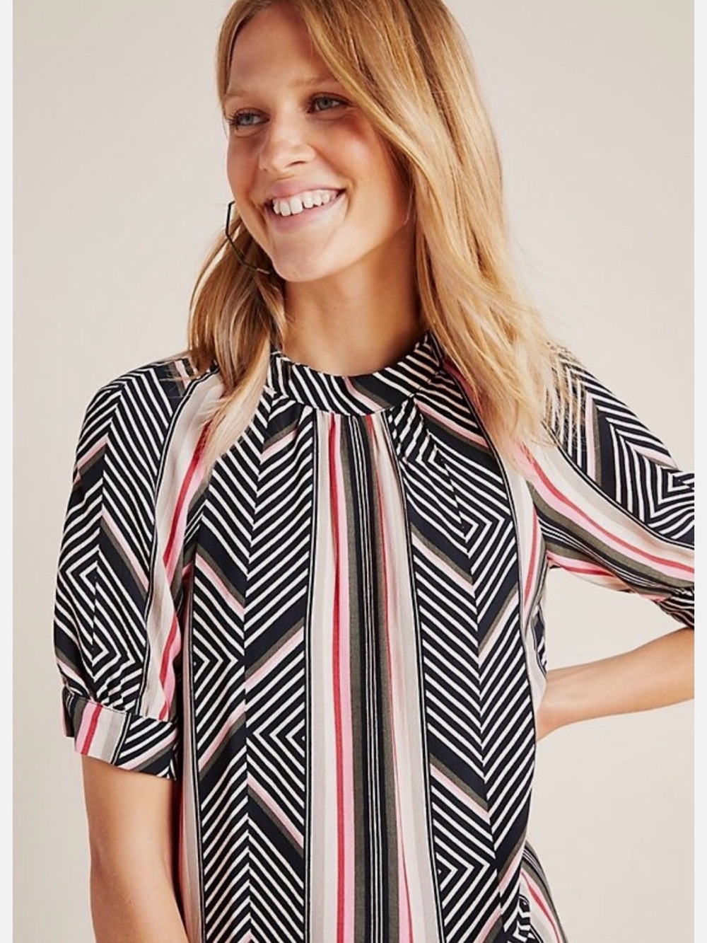 Anthropologie Black, Pink & White Striped Geometric Maxi Dress